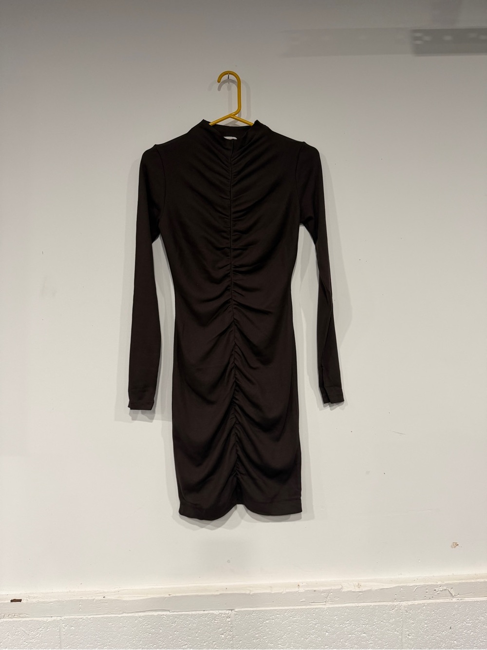Michael Stars Ultra Rib Romi front Ruched Mini dress- Java - Picture 1 of 12